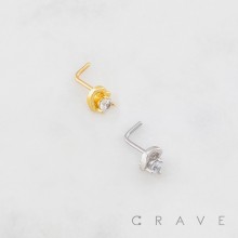 HEART WITH BEZEL CZ 316L SURGICAL STEEL L-SHAPE NOSE RING